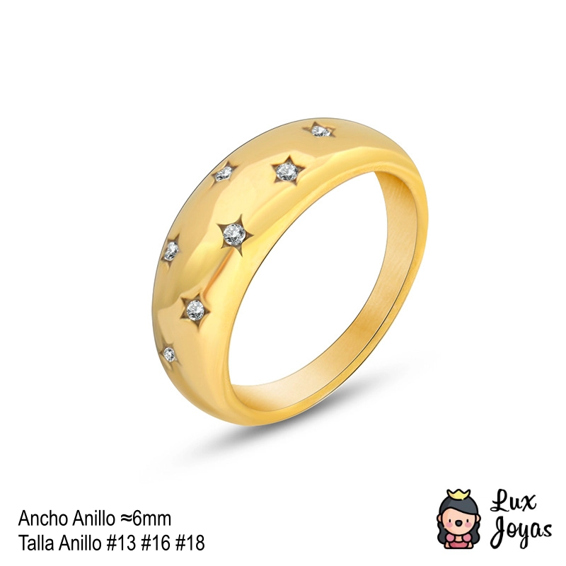 ANILLO BAÑO ORO AMARILLO 18K CINTILLO ESTRELLAS CIRCON TALLA 13 - 5