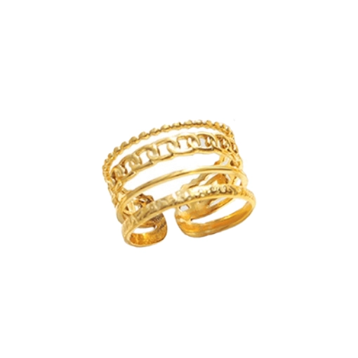 ANILLO LUX JOYAS BAÑO ORO AMARILLO 18K CADENA ARGOLLAS AJUSTABLE - 1