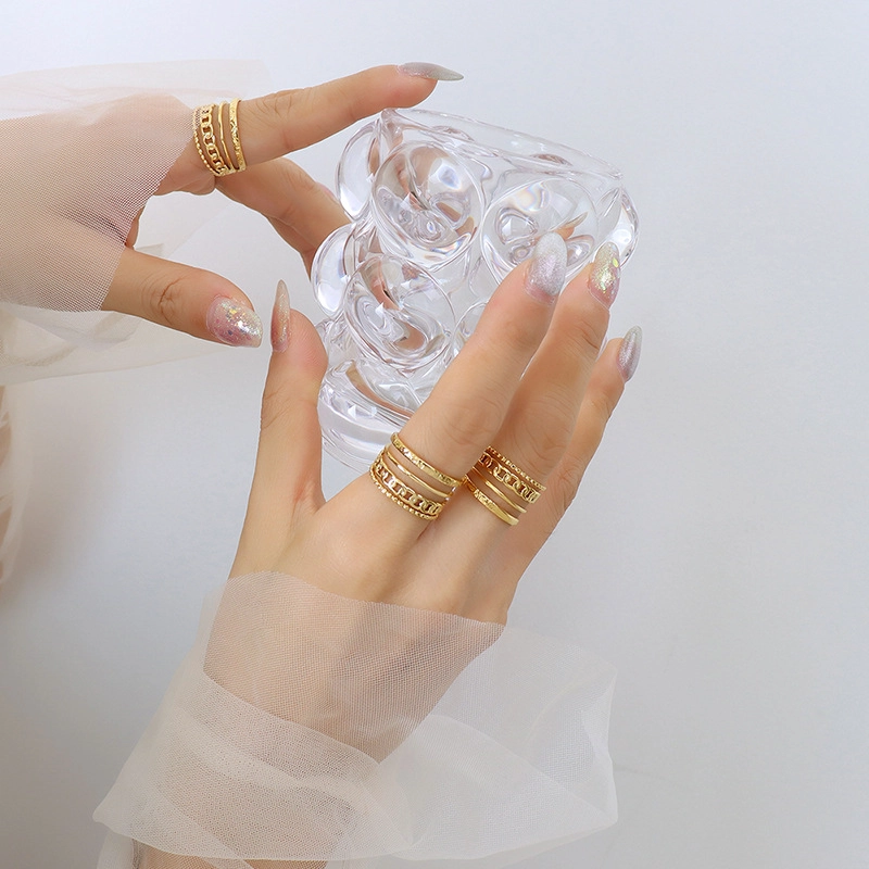 ANILLO LUX JOYAS BAÑO ORO AMARILLO 18K CADENA ARGOLLAS AJUSTABLE - 2