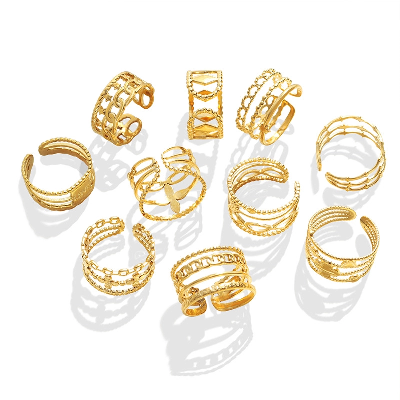 ANILLO LUX JOYAS BAÑO ORO AMARILLO 18K CADENA ARGOLLAS AJUSTABLE - 3