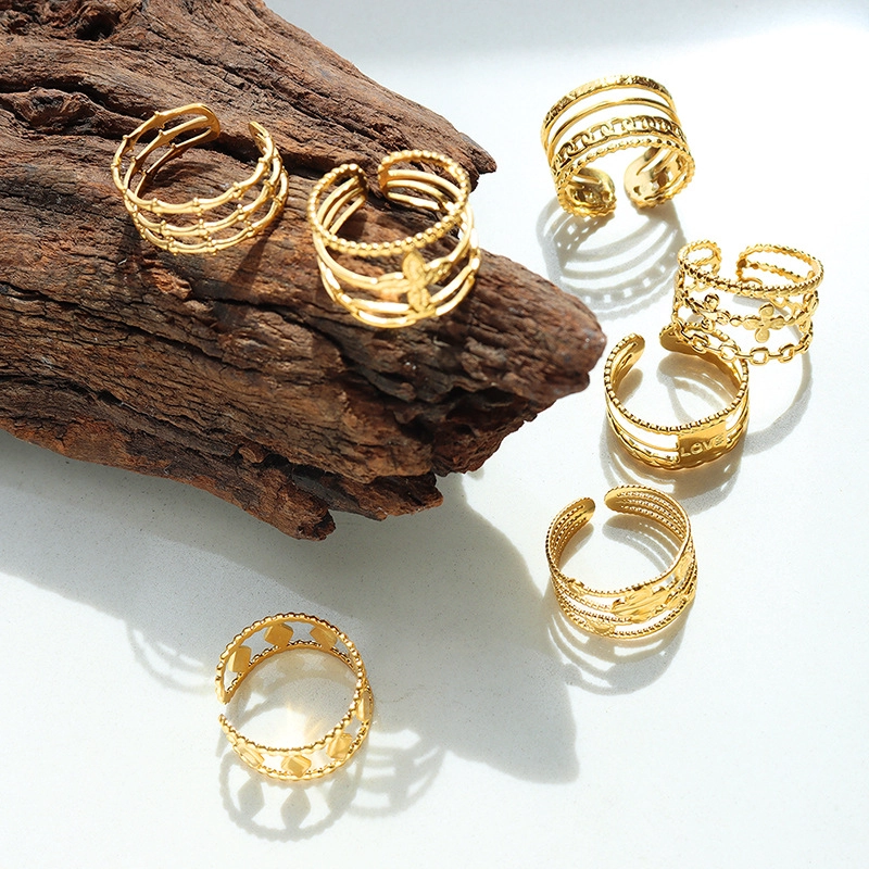 ANILLO LUX JOYAS BAÑO ORO AMARILLO 18K CADENA ARGOLLAS AJUSTABLE - 4