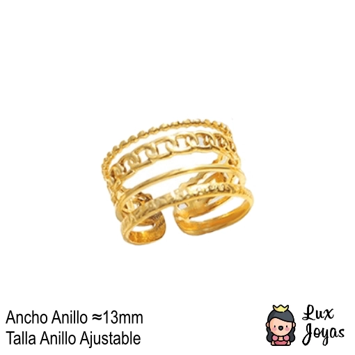 ANILLO LUX JOYAS BAÑO ORO AMARILLO 18K CADENA ARGOLLAS AJUSTABLE - 5
