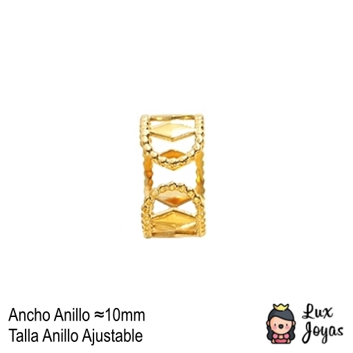 ANILLO LUX JOYAS BAÑO ORO AMARILLO 18K ROMBOS AJUSTABLE - 5