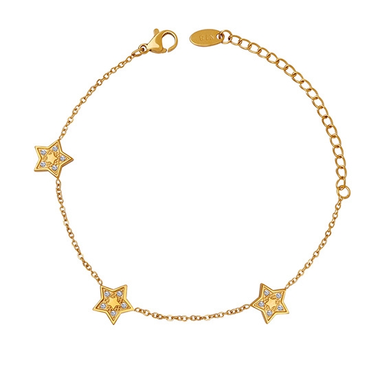 PULSERA LUX JOYAS BAÑO ORO AMARILLO 18K 3 ESTRELLAS CIRCONES - 1