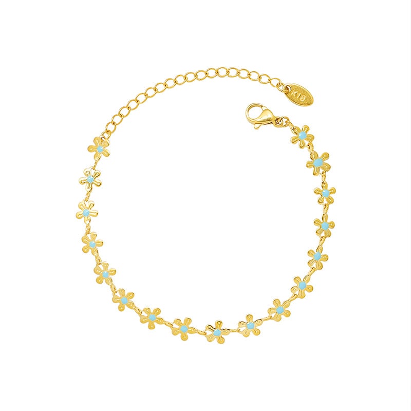 PULSERA LUX JOYAS BAÑO ORO AMARILLO 18K FULL FLORCITAS - 1
