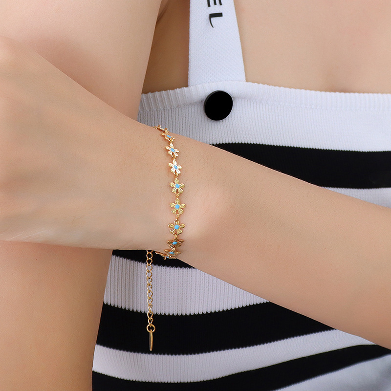 PULSERA LUX JOYAS BAÑO ORO AMARILLO 18K FULL FLORCITAS - 3