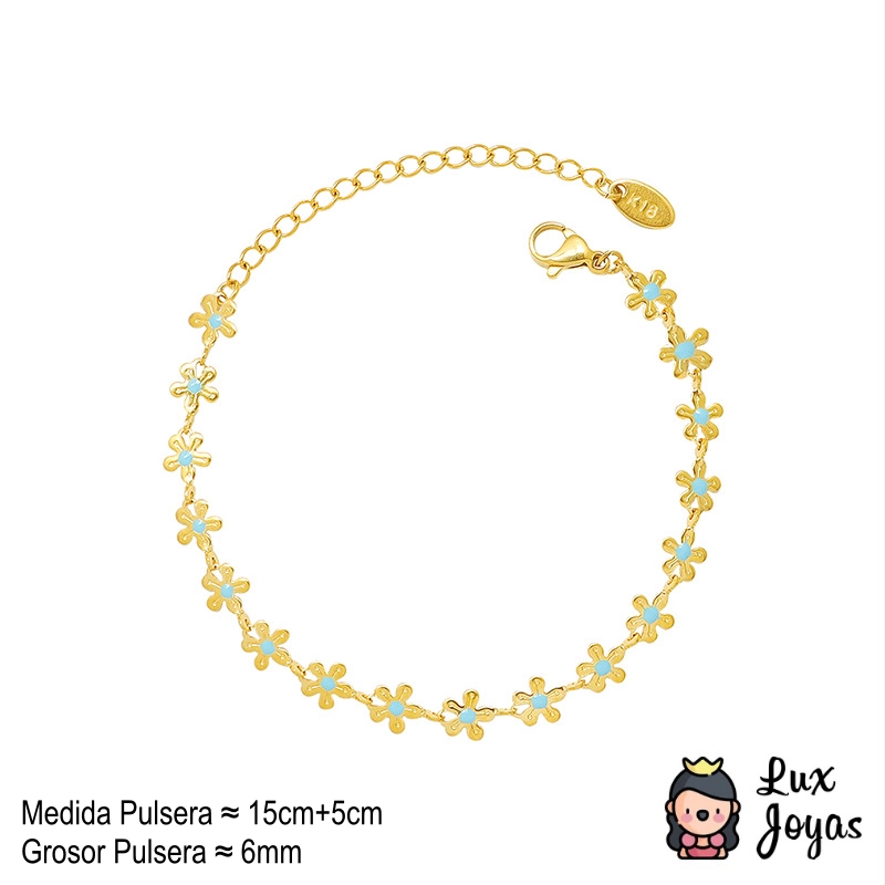 PULSERA LUX JOYAS BAÑO ORO AMARILLO 18K FULL FLORCITAS - 4