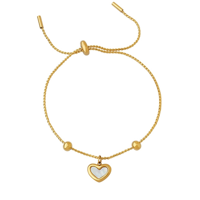 PULSERA LUX JOYAS BAÑO ORO AMARILLO 18K CINTILLO CORAZÓN NÁCAR - 1