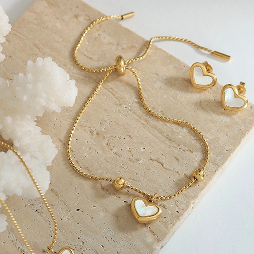 PULSERA LUX JOYAS BAÑO ORO AMARILLO 18K CINTILLO CORAZÓN NÁCAR - 2
