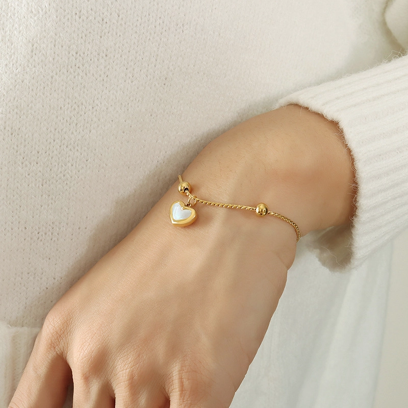 PULSERA LUX JOYAS BAÑO ORO AMARILLO 18K CINTILLO CORAZÓN NÁCAR - 3