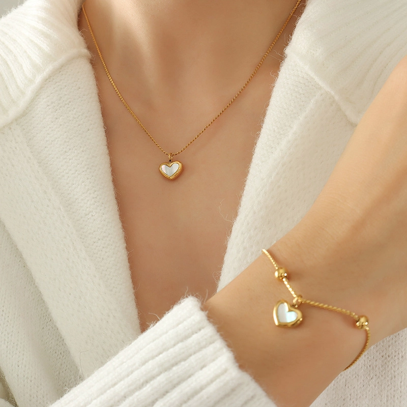 PULSERA LUX JOYAS BAÑO ORO AMARILLO 18K CINTILLO CORAZÓN NÁCAR - 4