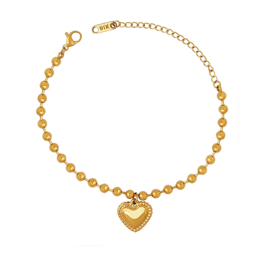 PULSERA BAÑO ORO AMARILLO 18K CORAZON PELOTITAS - 1