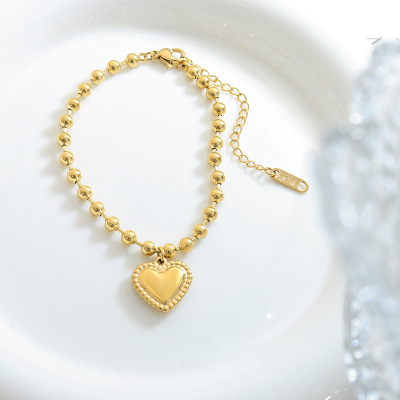 PULSERA BAÑO ORO AMARILLO 18K CORAZON PELOTITAS - 2