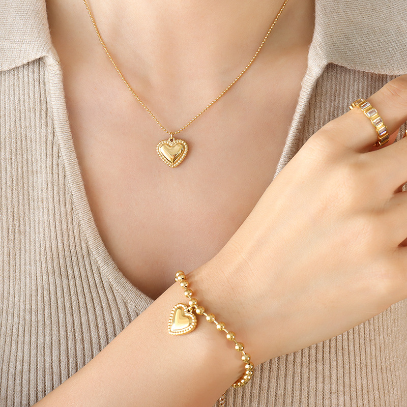 PULSERA BAÑO ORO AMARILLO 18K CORAZON PELOTITAS - 3