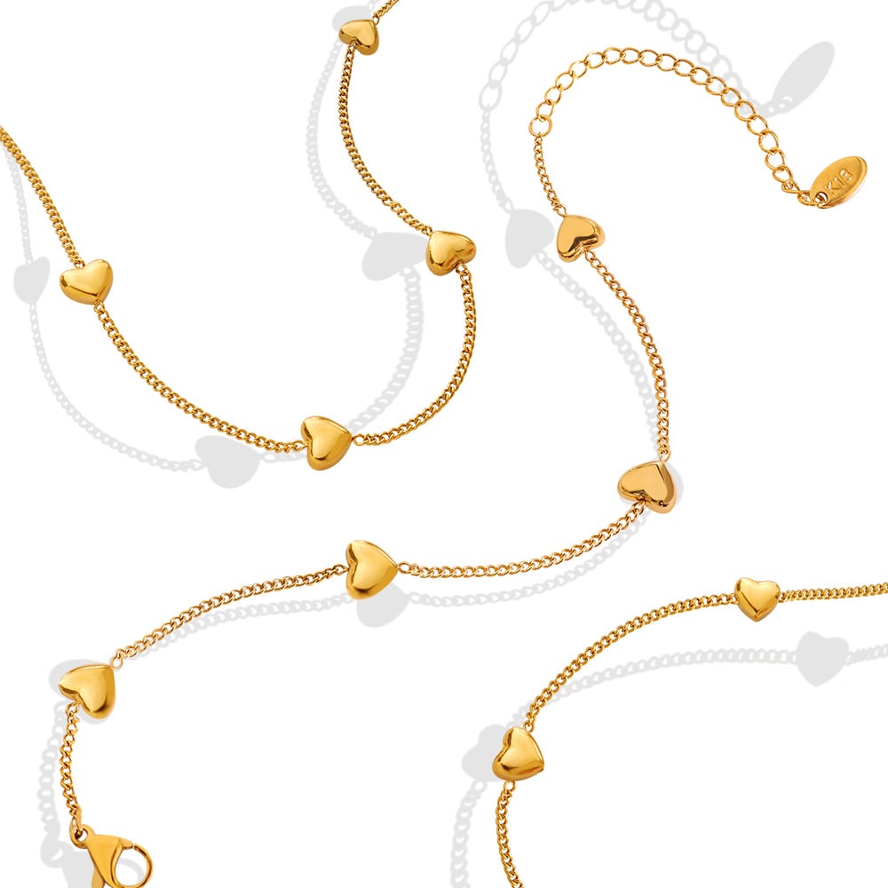 PULSERA BAÑO ORO EN COLOR AMARILLO 18K CORAZONES - 1