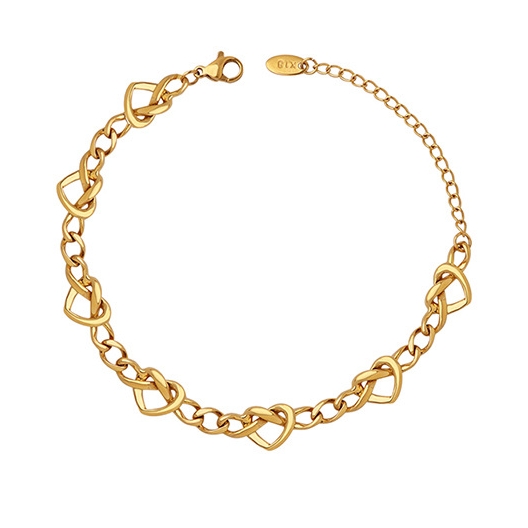 PULSERA BAÑO ORO AMARILLO 18K CADENA CORAZONES - 1