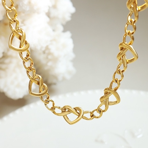 PULSERA BAÑO ORO AMARILLO 18K CADENA CORAZONES - 2