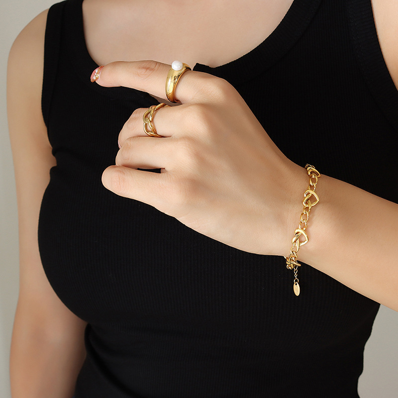 PULSERA BAÑO ORO AMARILLO 18K CADENA CORAZONES - 3