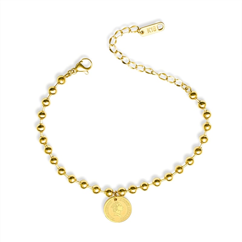 PULSERA LUX JOYAS BAÑO ORO AMARILLO 18K PELOTITAS DISCO REINA - 1