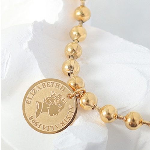 PULSERA LUX JOYAS BAÑO ORO AMARILLO 18K PELOTITAS DISCO REINA - 2