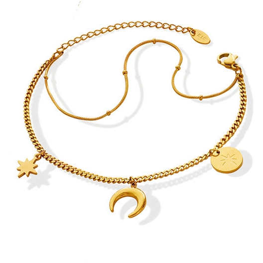 PULSERA BAÑO ORO AMARILLO 18K DOBLE LUNA ESTRELLA MADI - 1