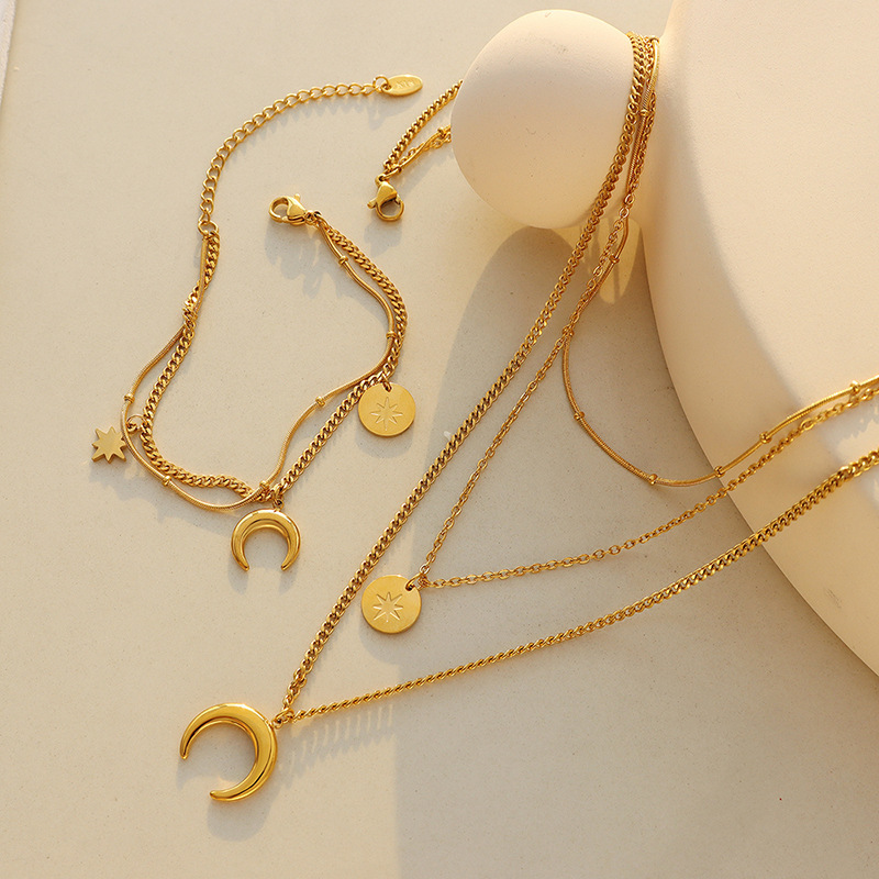 PULSERA BAÑO ORO AMARILLO 18K DOBLE LUNA ESTRELLA MADI - 2