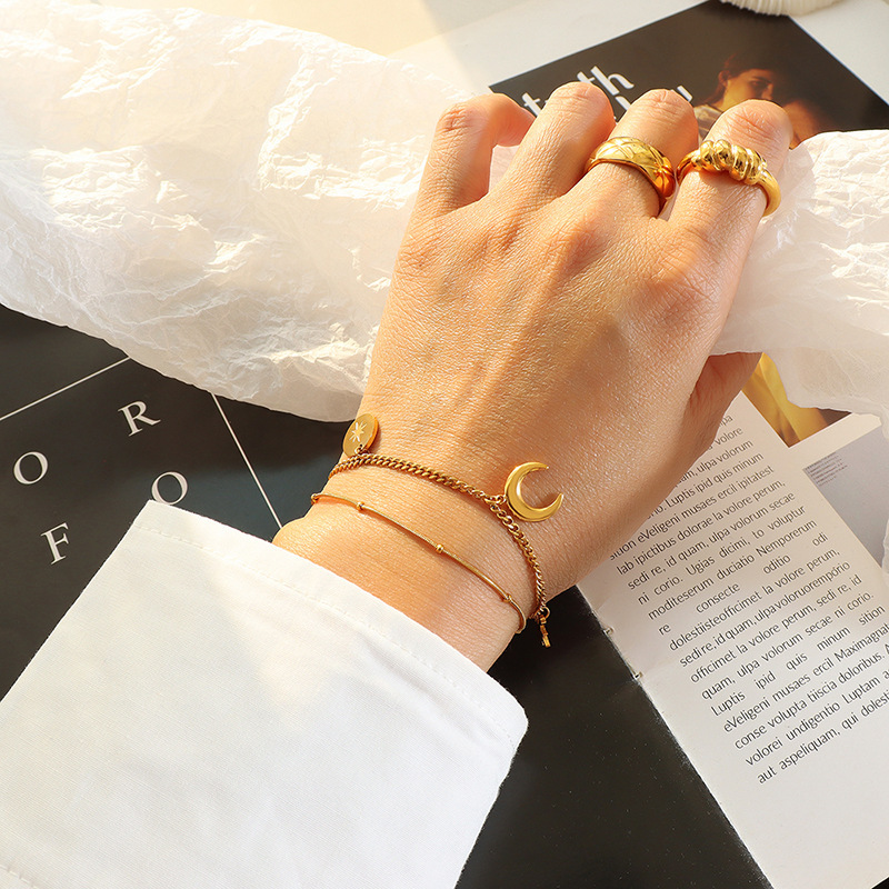 PULSERA BAÑO ORO AMARILLO 18K DOBLE LUNA ESTRELLA MADI - 3