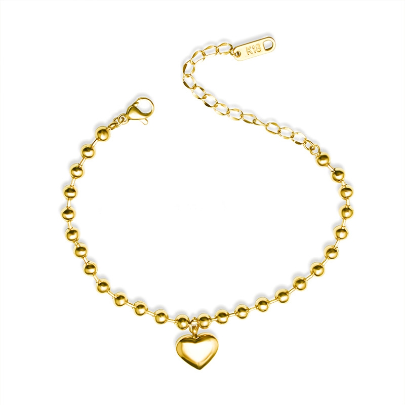 PULSERA LUX JOYAS BAÑO ORO AMARILLO 18K PELOTITAS CORAZÓN - 1