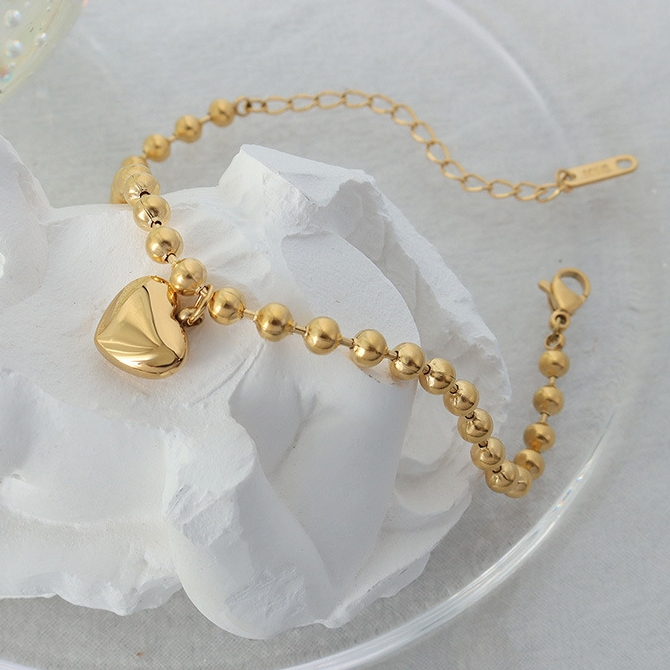 PULSERA LUX JOYAS BAÑO ORO AMARILLO 18K PELOTITAS CORAZÓN - 2