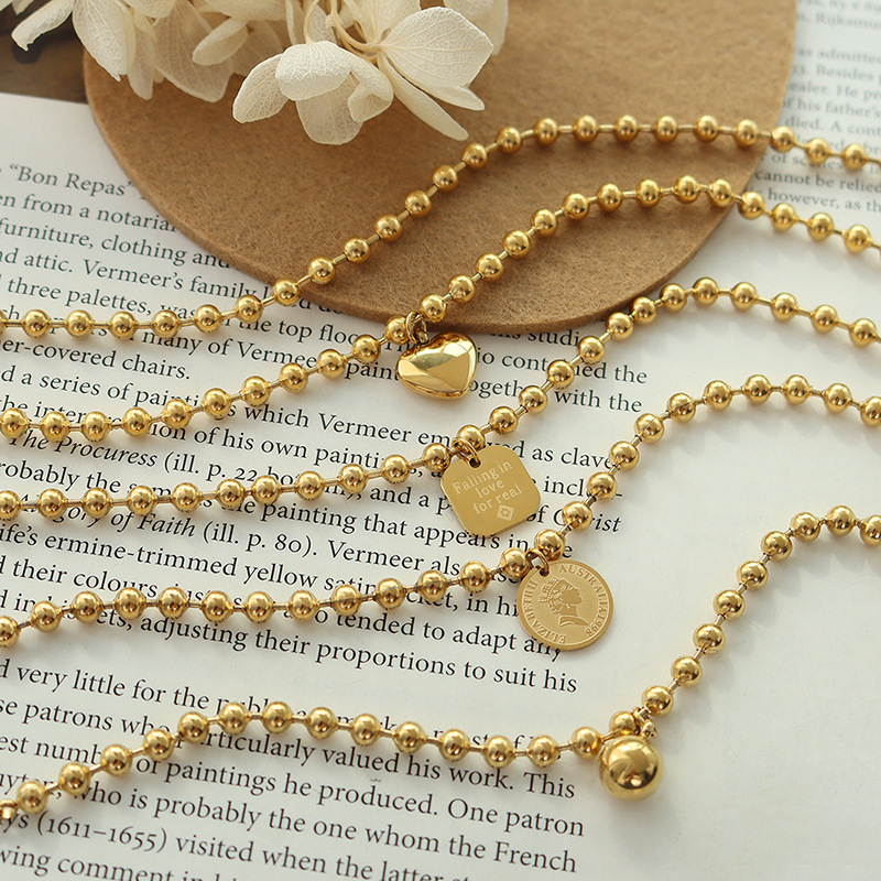 PULSERA LUX JOYAS BAÑO ORO AMARILLO 18K PELOTITAS CORAZÓN - 3