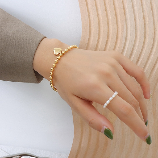 PULSERA LUX JOYAS BAÑO ORO AMARILLO 18K PELOTITAS CORAZÓN - 4