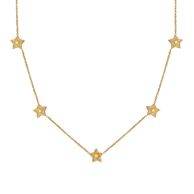 COLLAR LUX JOYAS BANO ORO AMARILLO 18K 5 ESTRELLAS CIRCONES