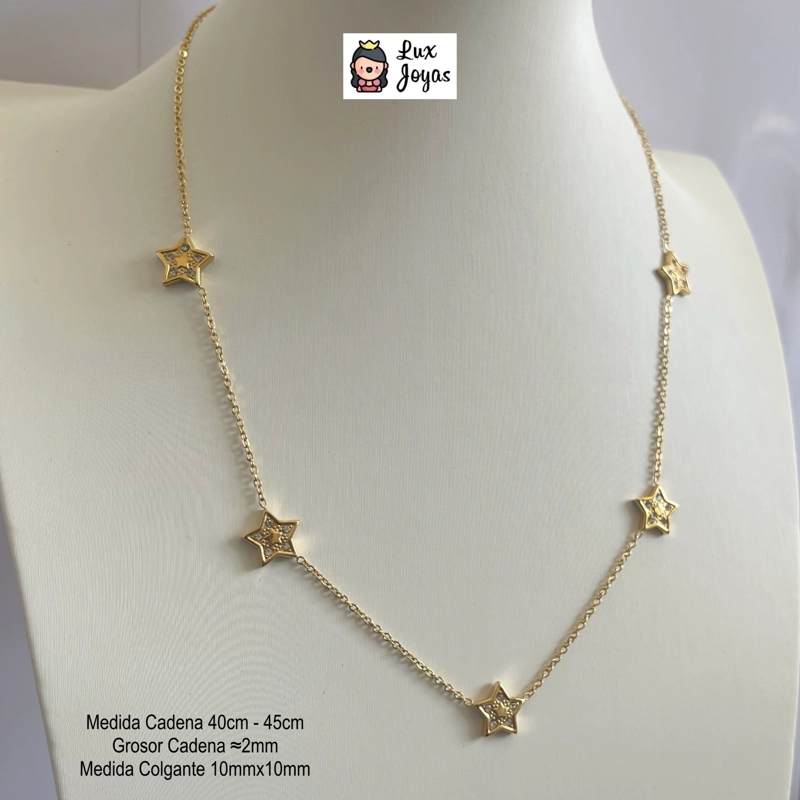 COLLAR LUX JOYAS BAÑO ORO AMARILLO 18K 5 ESTRELLAS CIRCONES - 6