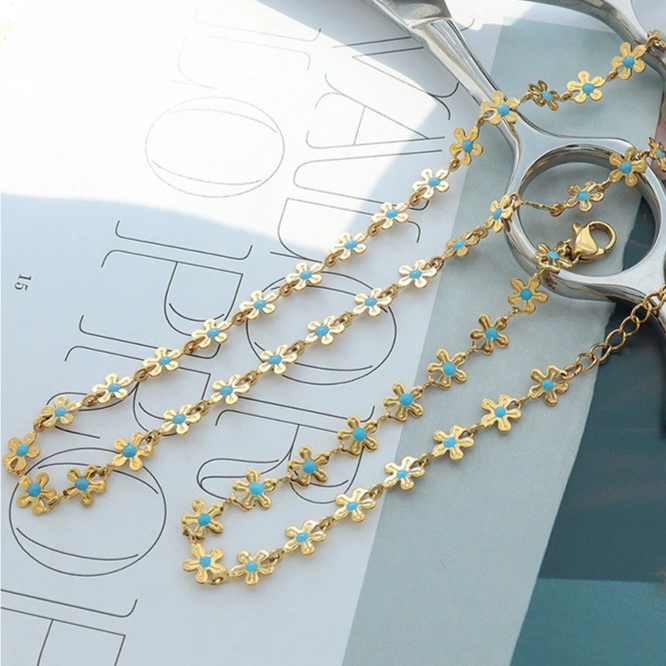 COLLAR LUX JOYAS BAÑO ORO AMARILLO 18K CHOKER FULL FLORCITAS - 3