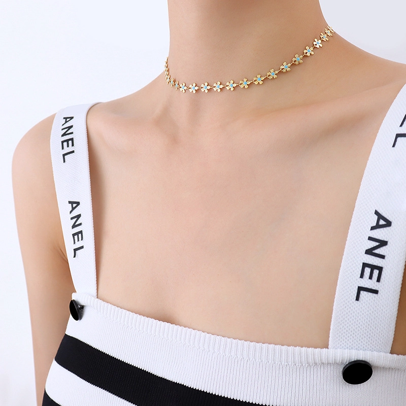 COLLAR LUX JOYAS BAÑO ORO AMARILLO 18K CHOKER FULL FLORCITAS - 5