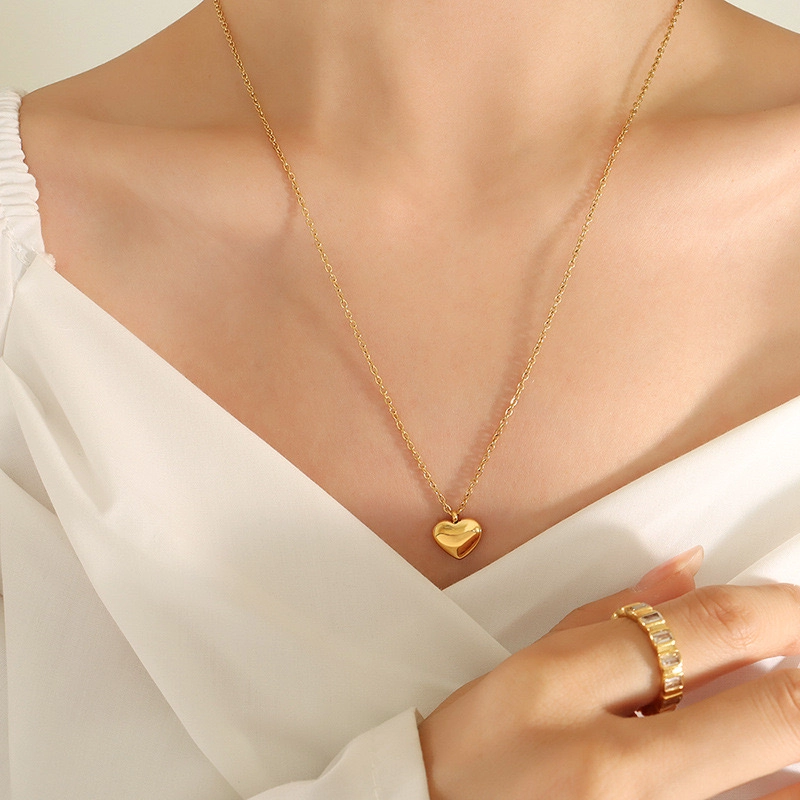COLLAR LUX JOYAS BAÑO ORO AMARILLO 18K CORAZÓN LISO LARGO - 5