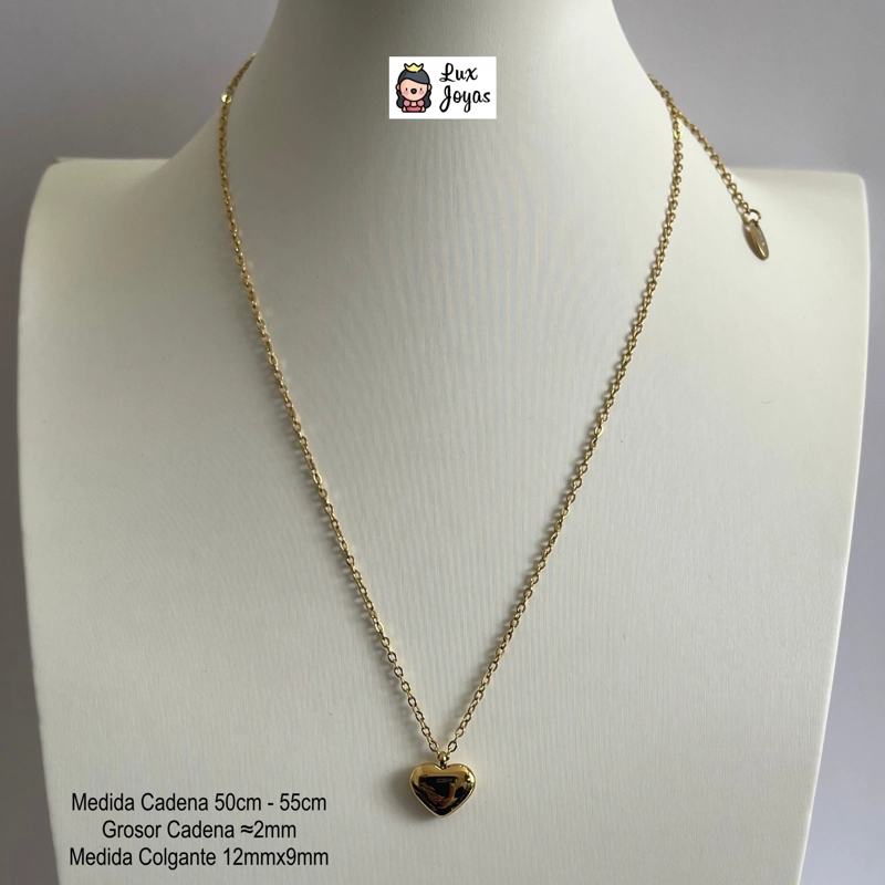 COLLAR LUX JOYAS BAÑO ORO AMARILLO 18K CORAZÓN LISO LARGO - 6