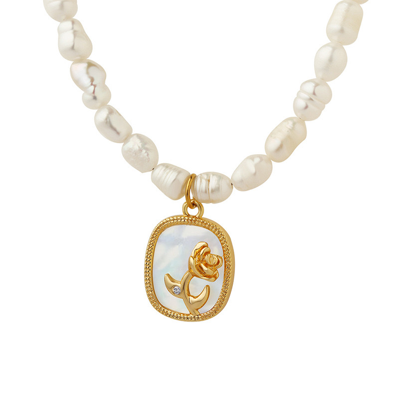 COLLAR BAÑO ORO EN COLOR AMARILLO 18K PERLAS AGUA DULCE ROSA NÁCAR - 2