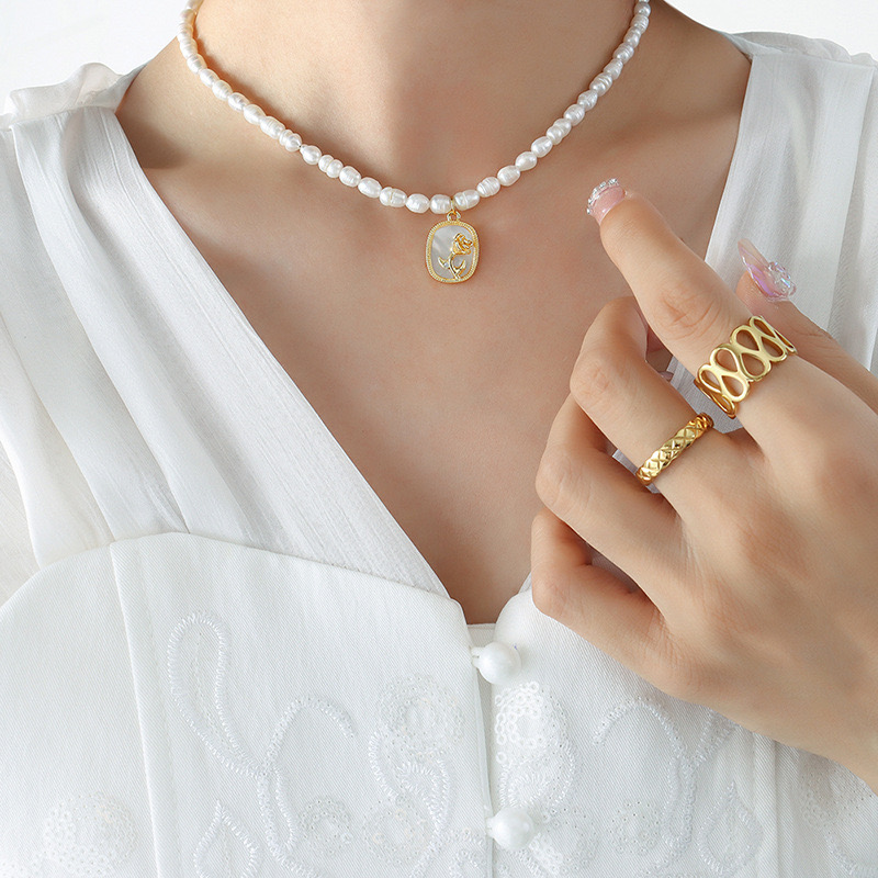 COLLAR BAÑO ORO EN COLOR AMARILLO 18K PERLAS AGUA DULCE ROSA NÁCAR - 5