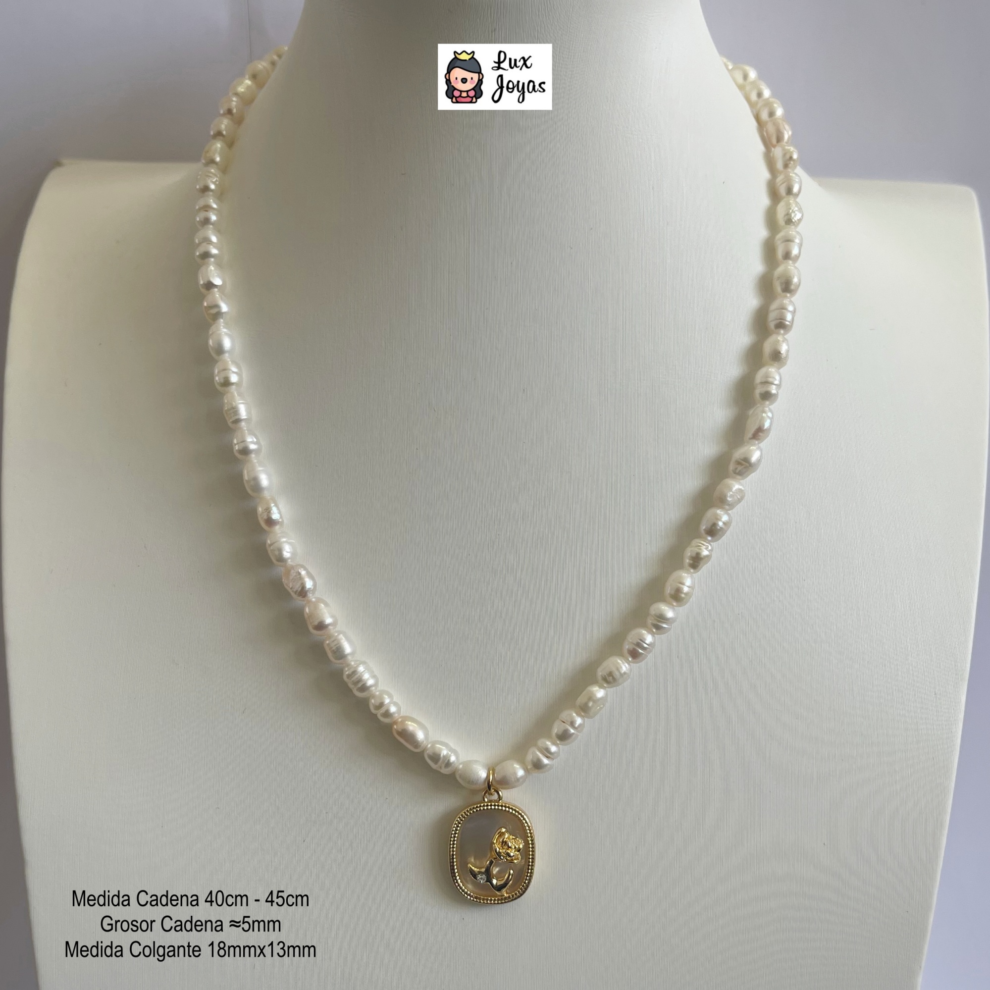 COLLAR BAÑO ORO EN COLOR AMARILLO 18K PERLAS AGUA DULCE ROSA NÁCAR - 6