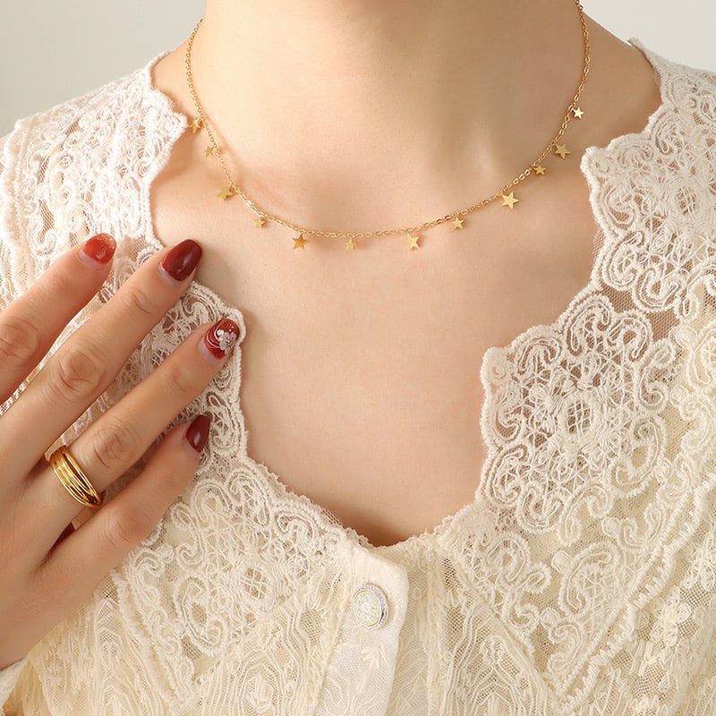 COLLAR BAÑO ORO AMARILLO 18K 12 ESTRELLAS - 3