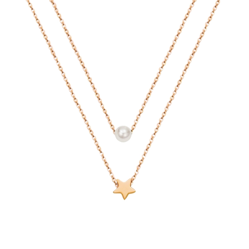 COLLAR BAÑO ORO ROSADO 18K DOBLE PERLA ESTRELLA - 1
