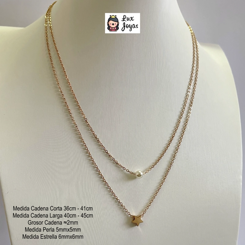 COLLAR BAÑO ORO ROSADO 18K DOBLE PERLA ESTRELLA - 4