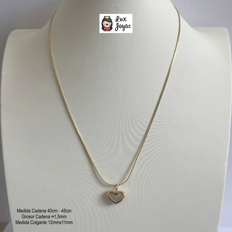 COLLAR BAÑO ORO AMARILLO 18K CINTILLO CORAZON NACAR - 6