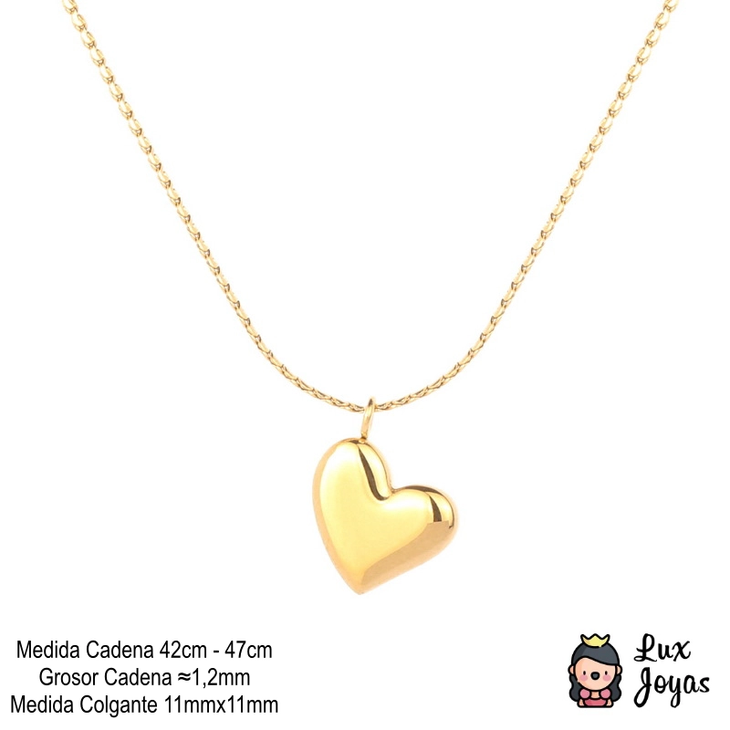 COLLAR LUX JOYAS BAÑO ORO AMARILLO 18K CORAZÓN CHEC - 6