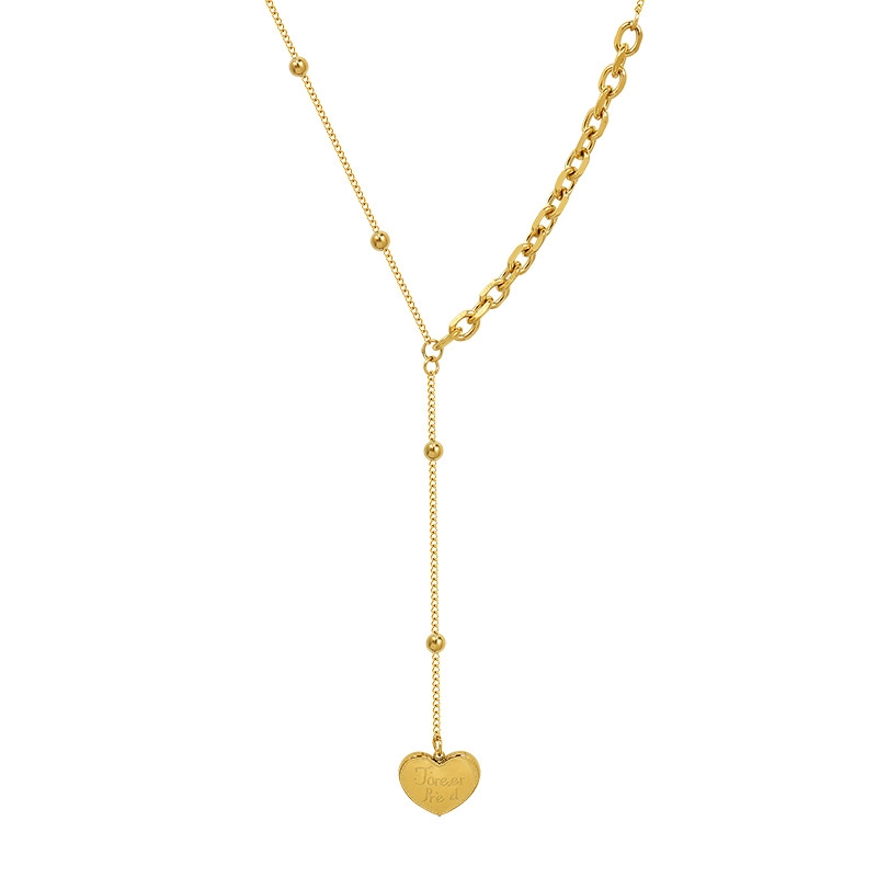 COLLAR LUX JOYAS BAÑO ORO AMARILLO 18K PELOTITAS ALARGUE CORAZÓN - 1