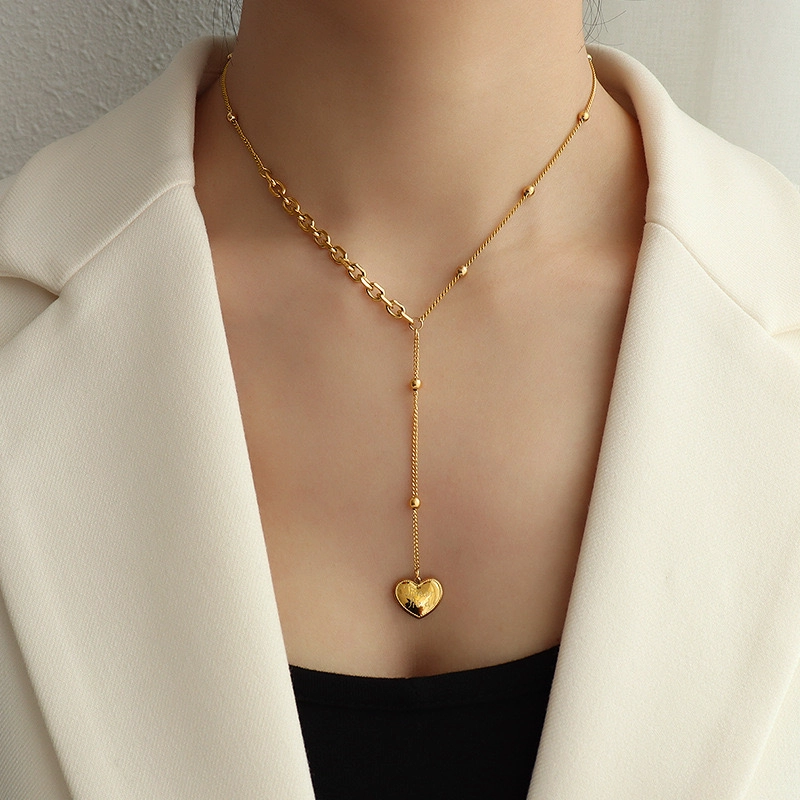 COLLAR LUX JOYAS BAÑO ORO AMARILLO 18K PELOTITAS ALARGUE CORAZÓN - 3