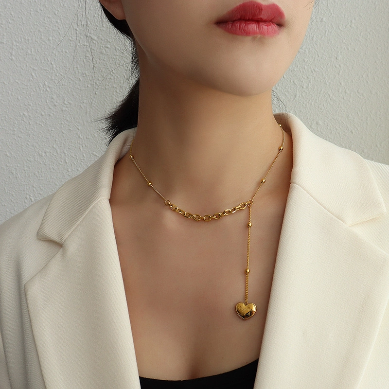 COLLAR LUX JOYAS BAÑO ORO AMARILLO 18K PELOTITAS ALARGUE CORAZÓN - 4