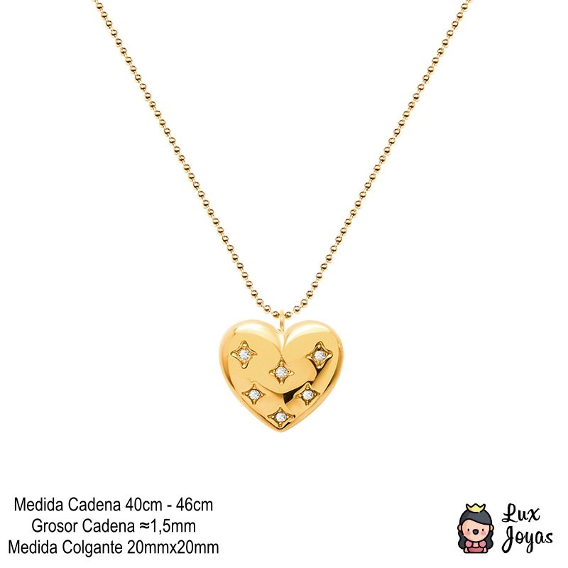 COLLAR LUX JOYAS BAÑO ORO AMARILLO 18K CORAZÓN L CIRCONES - 6