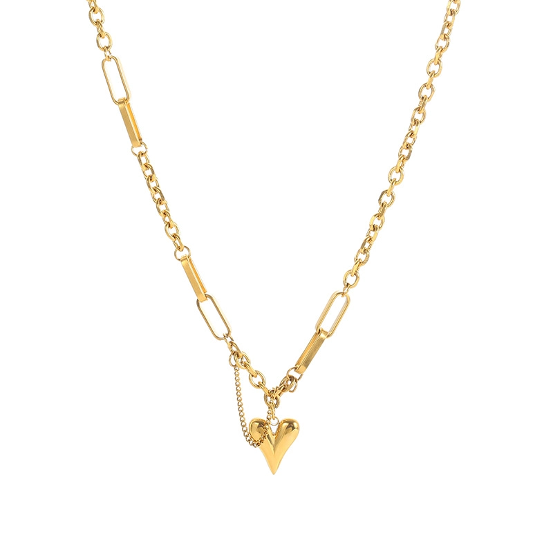COLLAR LUX JOYAS BAÑO ORO AMARILLO 18K DOBLE DISEÑO CORAZÓN CADENA - 1